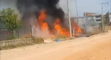 Bursa İnegöl'de Araç Denetim İstasyonu Yanında Yangın