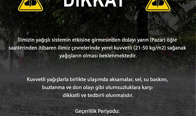 Meteoroloji’den Bursa İçin Sarı Uyarı