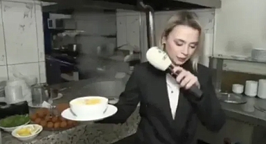 Kanal D muhabiri Kübra Aydın sakatat kokusuna dayanamadı